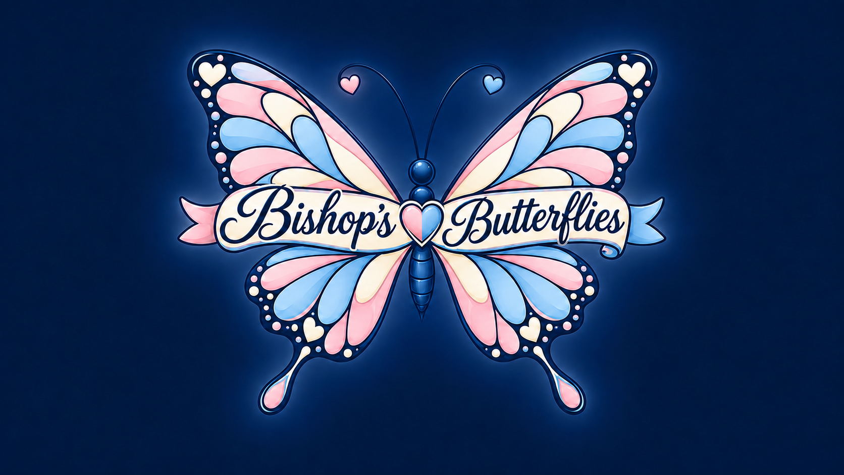 Bishop's Butterflies pink and blue butterfly logo